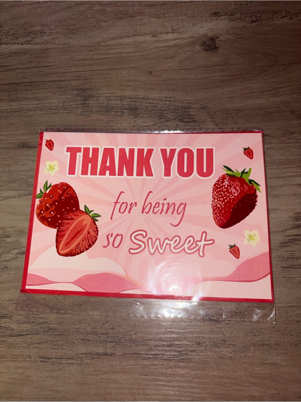🆕💜🏝️🎉 Pink Strawberry Thank You Greeting Card w/ Envelope & Sticker Blank Inside